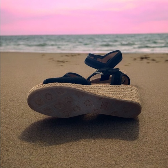 UGG Maybell Suede Black Wedge Sandals Adjustable Ankle Strap. Great Condition - Picture 7 of 7